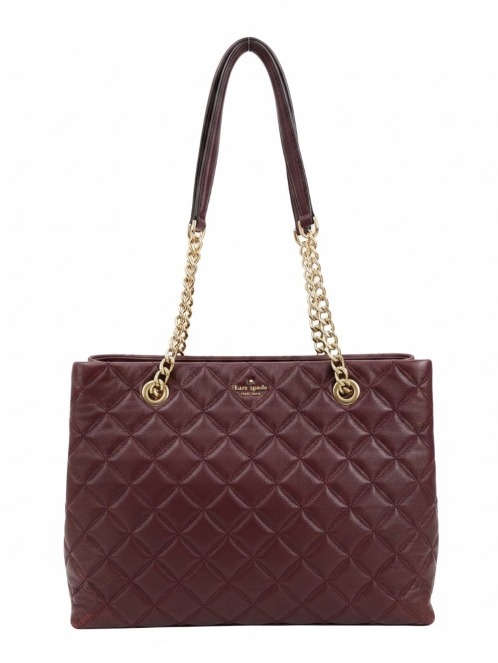 kate spade Quilted Leather Shoulder Tote - Burgundy with Gold Hardware